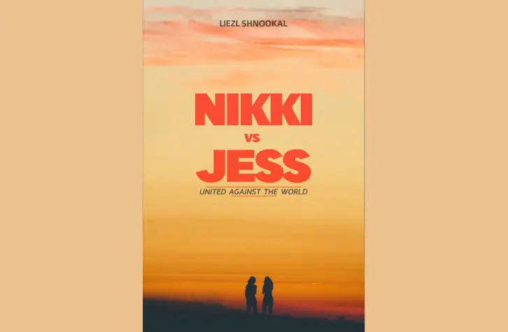 A book cover with two people standing on the beach