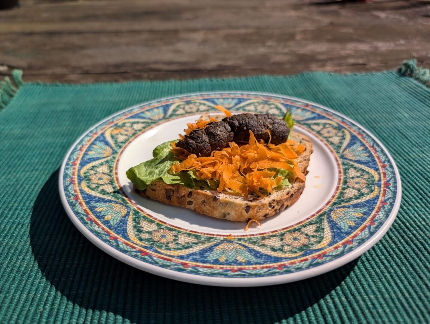 a shit sandwich A plate with some food on it