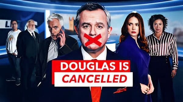Douglas is Cancelled photo_enhanced A man with red tape across his mouth and other people