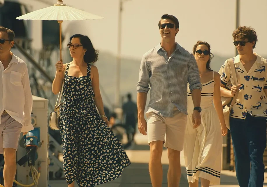 The Ratcliff family walking along together - part of The White Lotus Season 3.